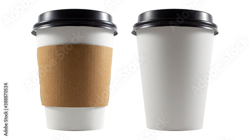 White paper cup with brown cover and without brown cover