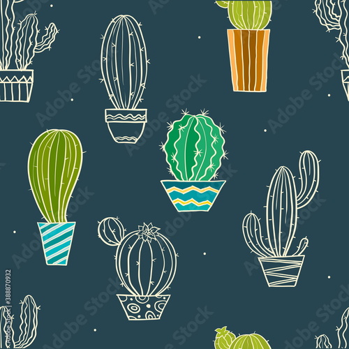 Cute seamless cactus pattern background. Vector illustrations