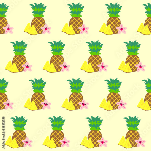 Pattern pineapple and flower, hand drawn vector illustration
