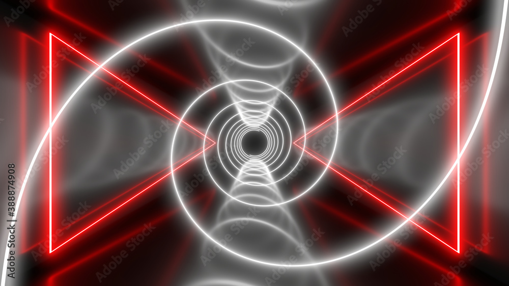 Sci Fy neon lamps in a dark tunnel. Reflections on the floor and walls. 3d rendering image. Sci Fy neon lamps in a dark tunnel. Reflections on the floor and walls. 3d rendering image.