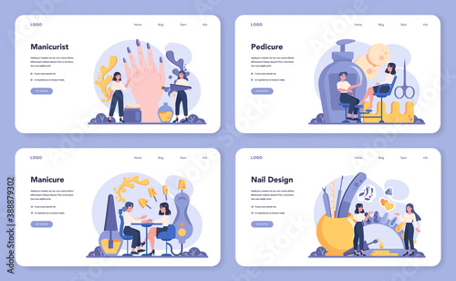 Manicurist service web banner or landing page set. Beauty salon