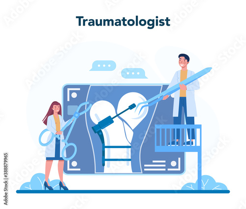 Traumatologist and trauma surgery doctor. Injured limb, broken