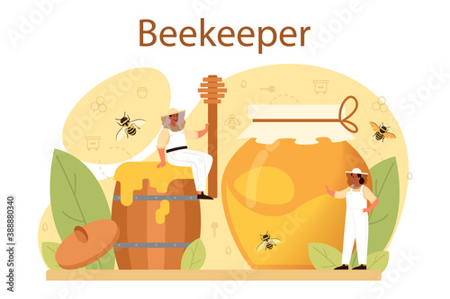 Hiver or beekeeper concept. Professional farmer with hive and honey