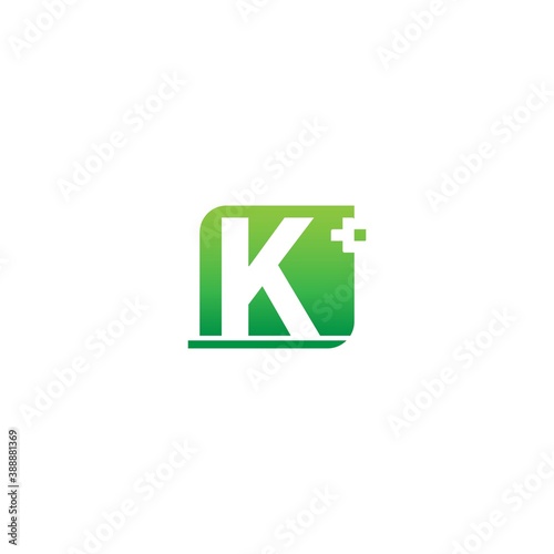 Letter K logo icon with medical cross design