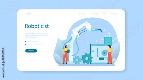 Roboticist web banner or landing page. Robotic engineering