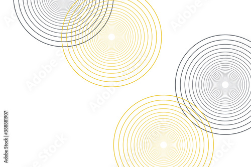 Abstract background made with thin lines forming circles. Modern, simple and elegant vector art in yellow and black colors.