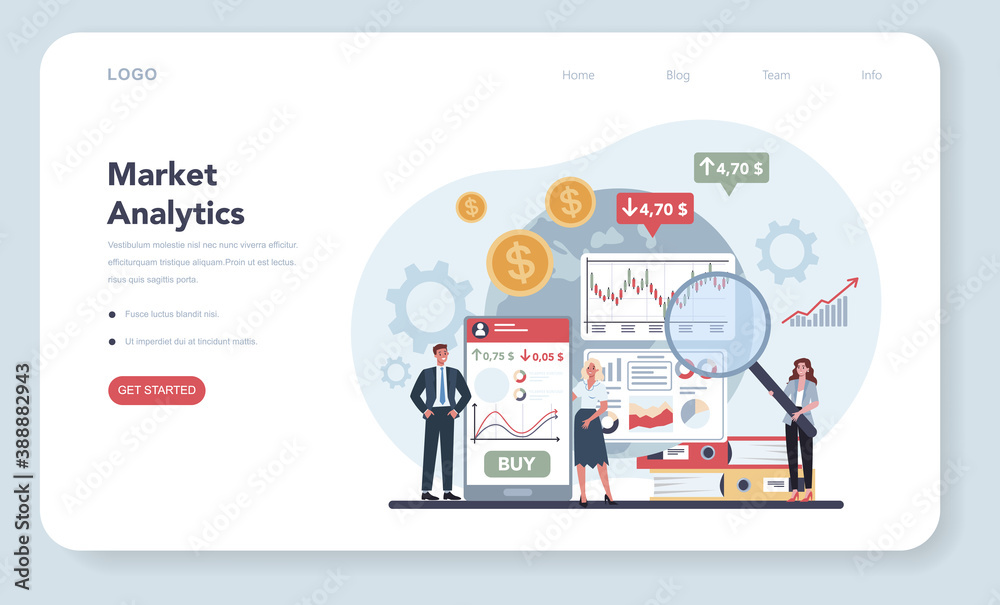Financial broker web banner or landing page. Market analytics, Financial broker web banner or landing page. Market analytics,