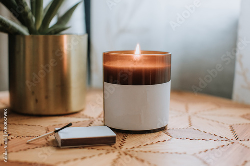 Candle on Side Table in Living Room photo
