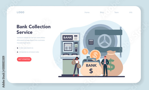 Encashment web banner or landing page. Bank collecting service.