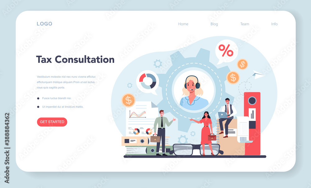 Tax consultant web banner or landing page. Idea of accounting Tax consultant web banner or landing page. Idea of accounting