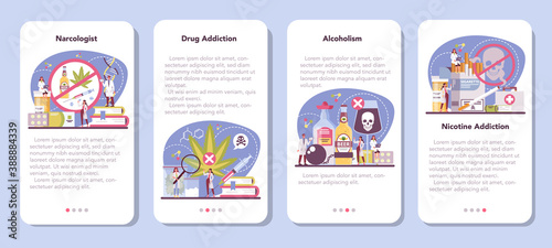 Narcologist mobile application banner set. Professional medical