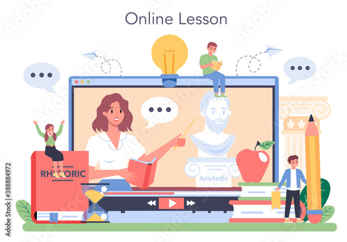 Rhetoric class online service or platform. Voice training and speech