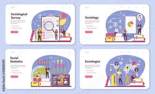 Sociologist web banner or landing page set. Scientist study of society