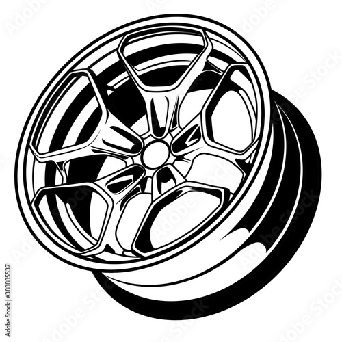 car wheel rim vector silhouette, icon, logo, monochrome, color in black and transparent for conceptual design