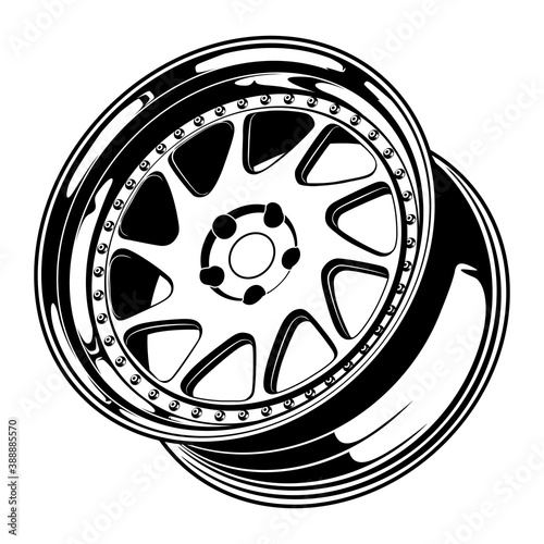 car wheel rim vector silhouette, icon, logo, monochrome, color in black and transparent for conceptual design
