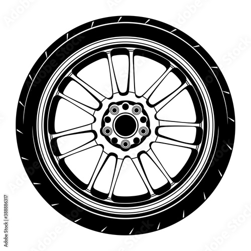 car wheel rim vector silhouette, icon, logo, monochrome, color in black and transparent for conceptual design