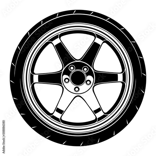 car wheel rim vector silhouette, icon, logo, monochrome, color in black and transparent for conceptual design