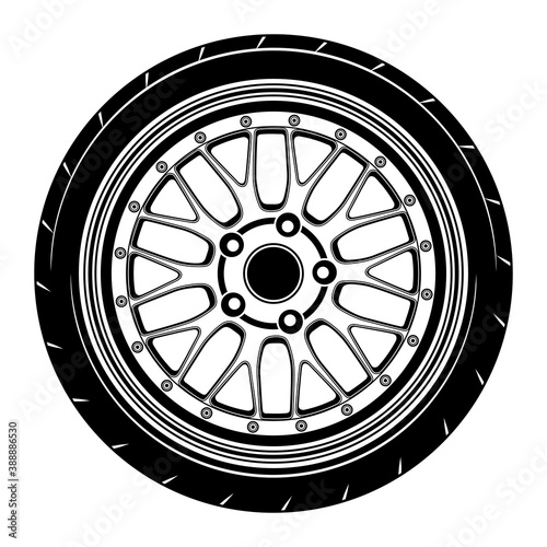 car wheel rim vector silhouette, icon, logo, monochrome, color in black and transparent for conceptual design