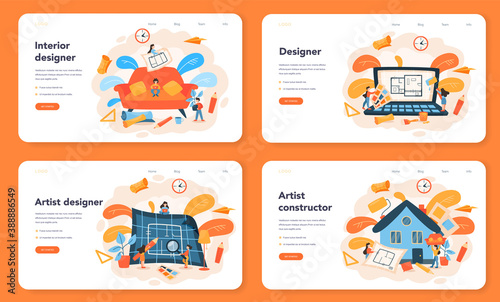 Professional interior designer web banner or landing page set.