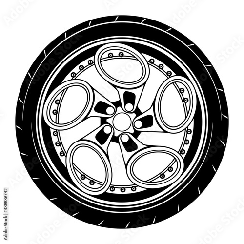 car wheel rim vector silhouette, icon, logo, monochrome, color in black and transparent for conceptual design