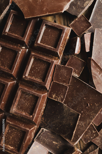 Chocolate chocolate chunks. Chocolate bar pieces. dark chocolate background.