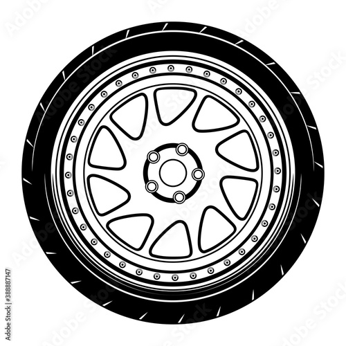 car wheel rim vector silhouette, icon, logo, monochrome, color in black and transparent for conceptual design