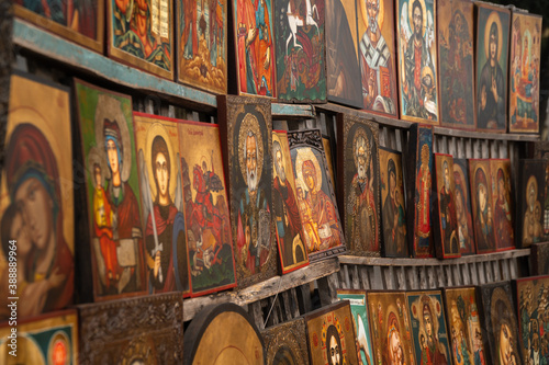 Orthodox Ikons sold on streets of Sofia, Bulgaria photo