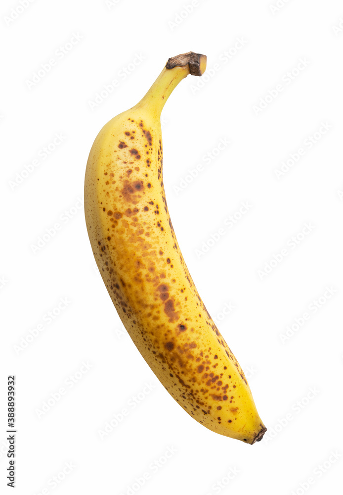 A banana out of a sugar pot placed on a white background
