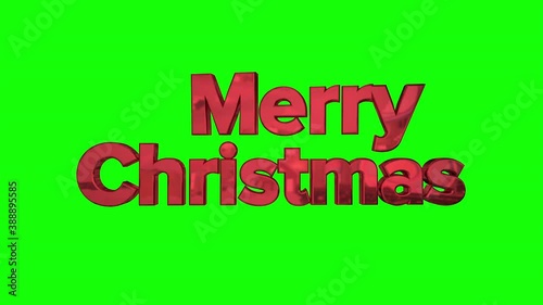 3D letters Merry Christmas in slow looping motion on green background.