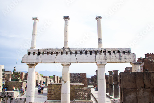 Pompei ancient ruins, statues and columns, Roman Empire remnants, gone civilisation, cultural and historical heritage, Naples, Italy