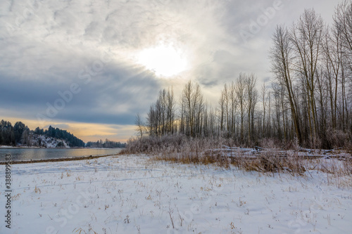 Wallpaper Mural cold early morning with sun blazing in a cloudy sky in mid-winter along the Flathead River, northwestern Montana Torontodigital.ca
