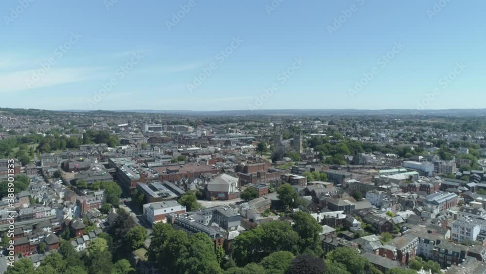 Aerial tracking back over a scenic exeter city centre Aerial tracking back over a scenic exeter city centre