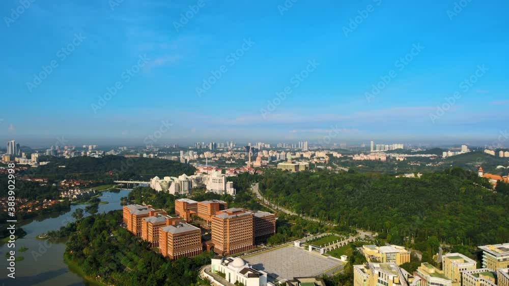 Aerial Drone 4K UHD anamorphic with Desqueeze factor of 1.15x 1.33x view of Putrajaya city and administration office building during morning sunrise. Aerial Drone 4K UHD anamorphic with Desqueeze factor of 1.15x 1.33x view of Putrajaya city and administration office building during morning sunrise.