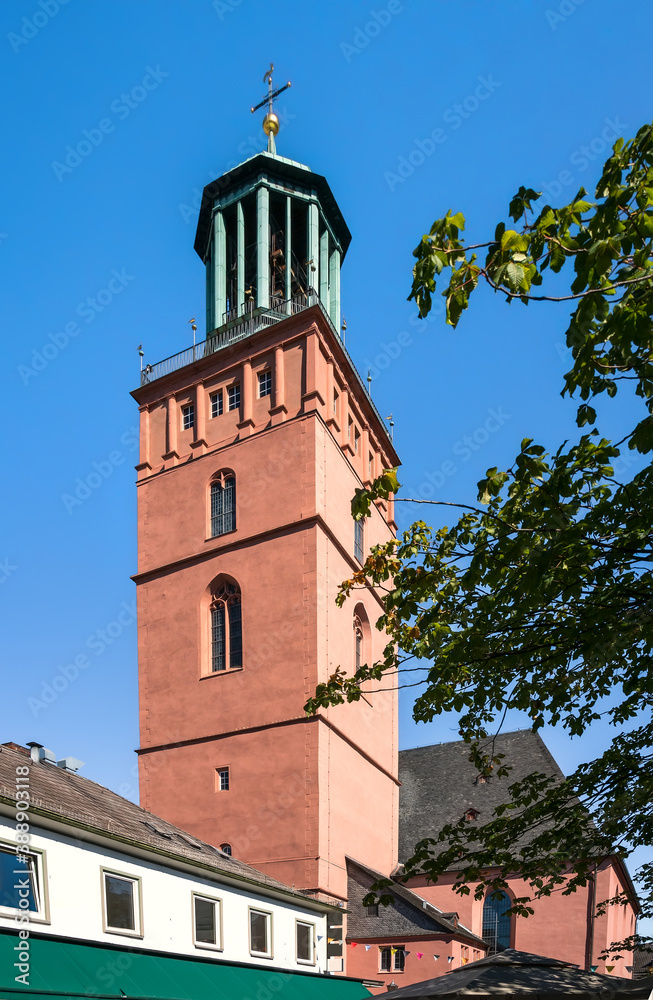 Tower of the Evangelischen Stadtkirche in the city centre of Darmstadt, Germany