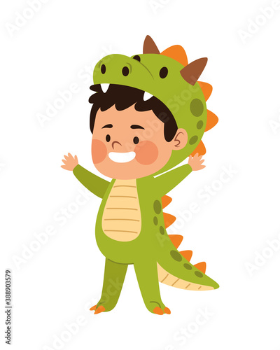 cute little boy dressed as a dinosaur character