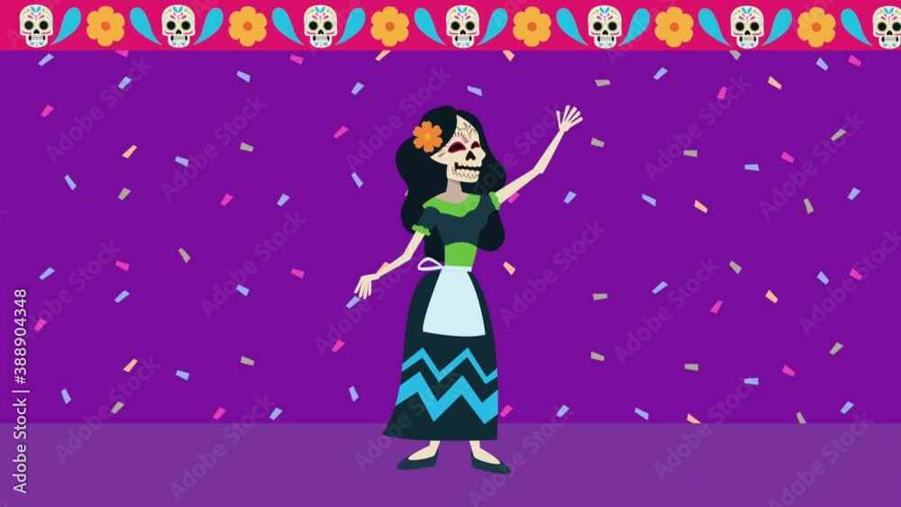 dia de los muertos celebration with female skull and garlands dia de los muertos celebration with female skull and garlands