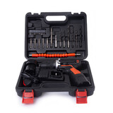 Tool box of electric drill and screwdriver with accessory set.