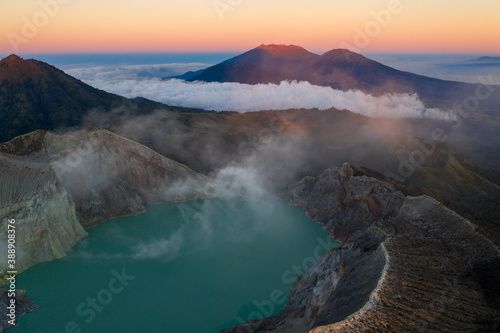 Aerial photography of Izhen volcanic lake in Indonesia