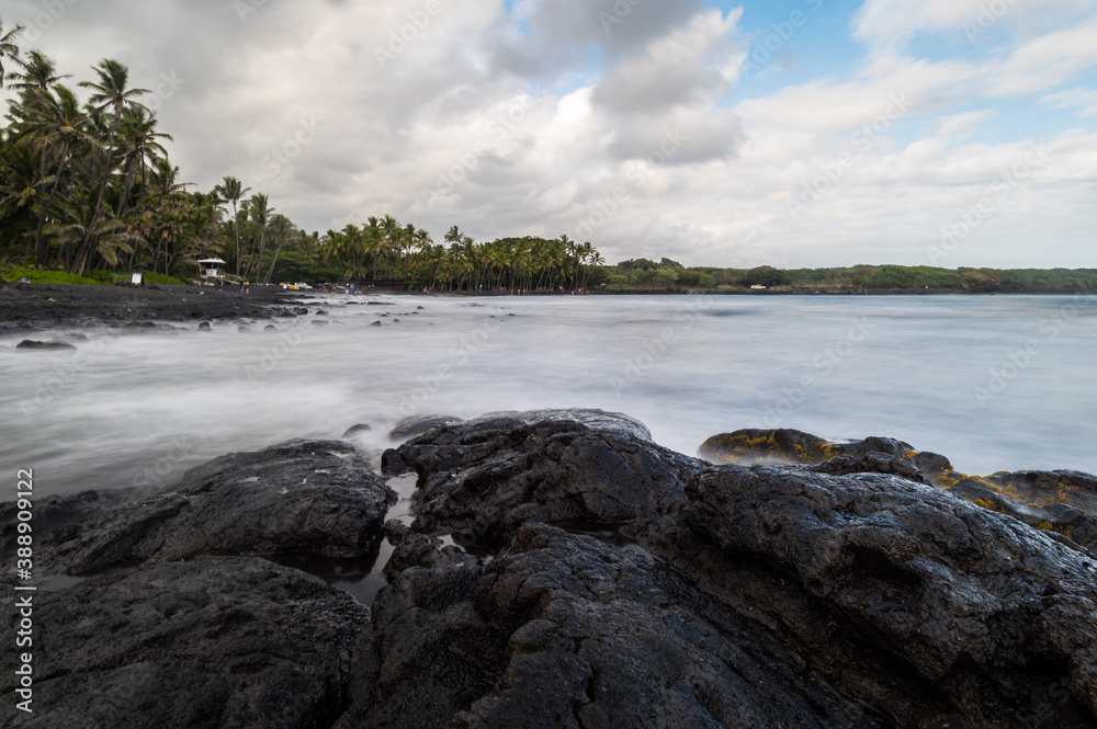 Long exposure of the Punaluu black sand beach in Big Island, Hawaii. Long exposure of the Punaluu black sand beach in Big Island, Hawaii.