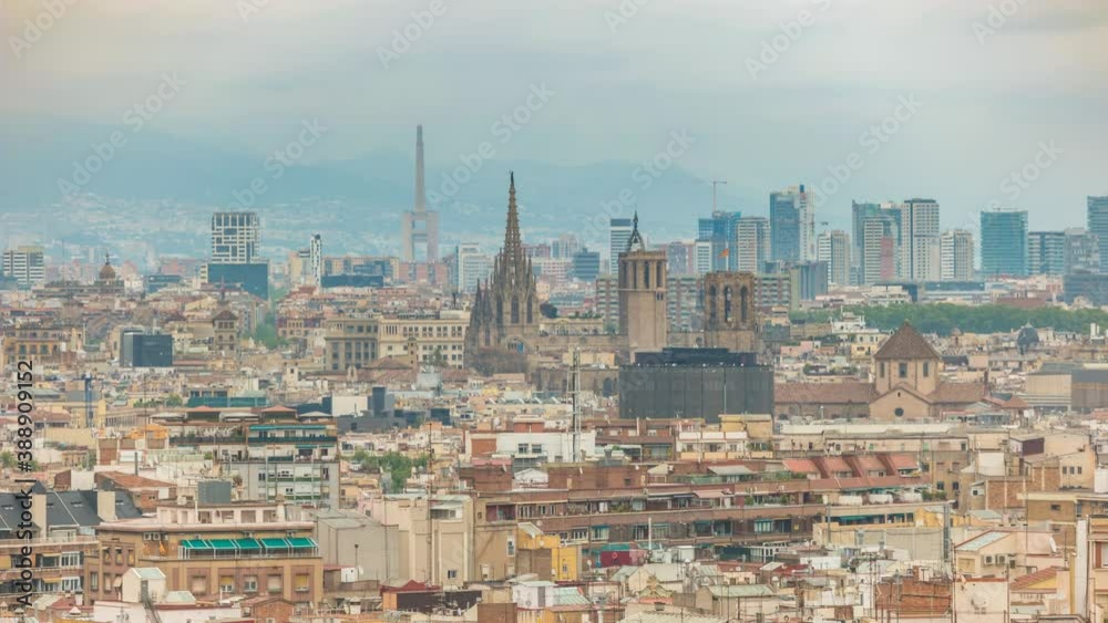 Barcelona Spain time lapse 4K, city skyline timelapse at Barcelona Cathedral Barcelona Spain time lapse 4K, city skyline timelapse at Barcelona Cathedral