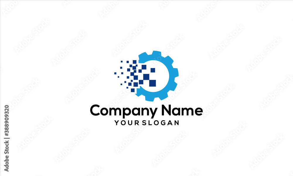 combination of gear and digital logo design combination of gear and digital logo design