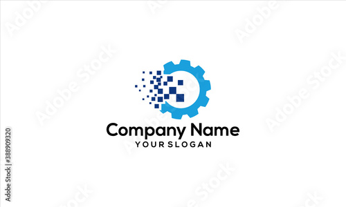 combination of gear and digital logo design photo