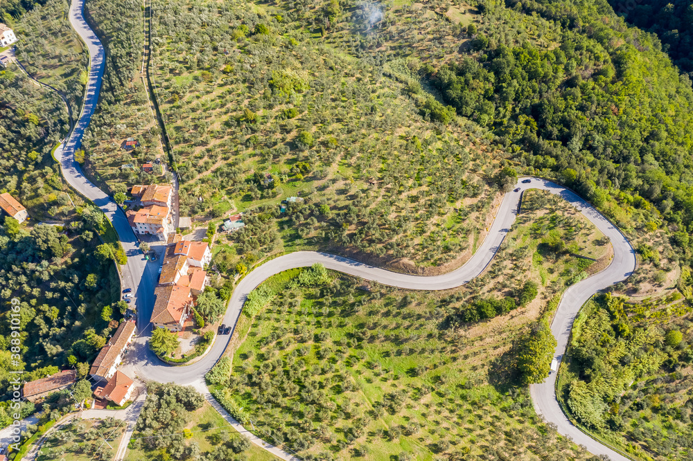 Aerial view of a road near Lamporecchio, Pistoia, Italy.