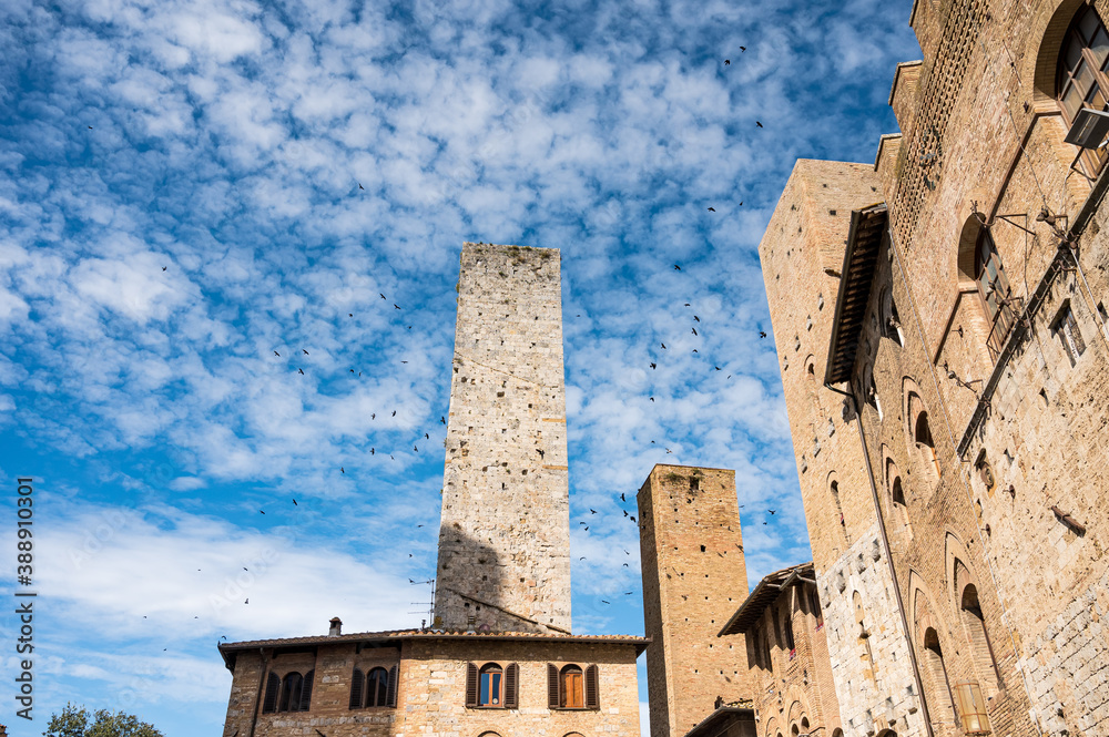 Tower and old buildings in San Gimignano. Tuscany, Italy.