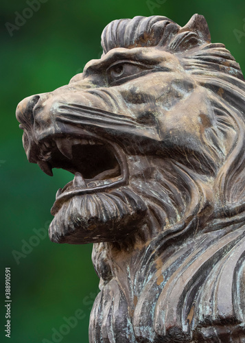 Male lion statue in the Asian city of Guilin, China
