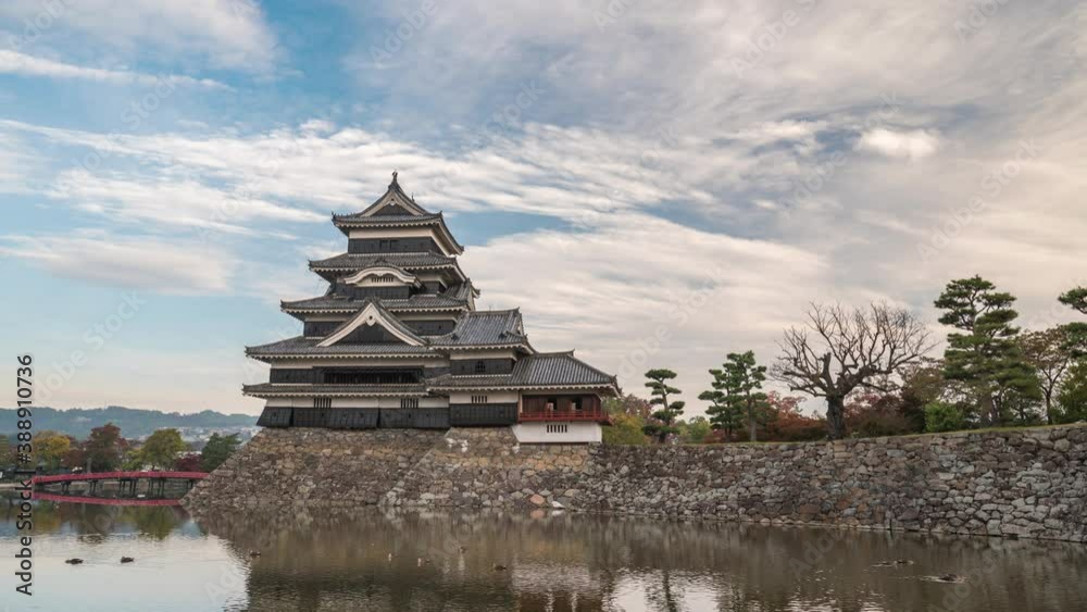 Matsumoto Nagano Japan time lapse 4K, city skyline timelapse at Matsumoto Castle Matsumoto Nagano Japan time lapse 4K, city skyline timelapse at Matsumoto Castle