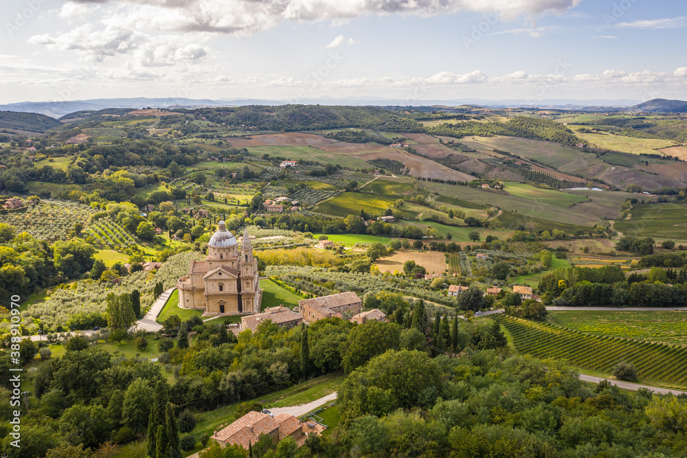 Aerial view of the Church of San Biagio in Montepulciano. Tuscany, Italy.