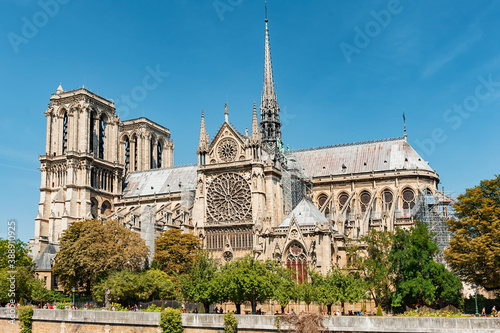 Close-up of Notre Dame Cathedral in Paris, France