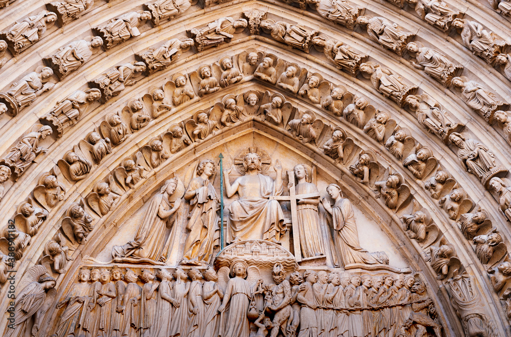Close-up of the exterior of Notre Dame de Paris, France