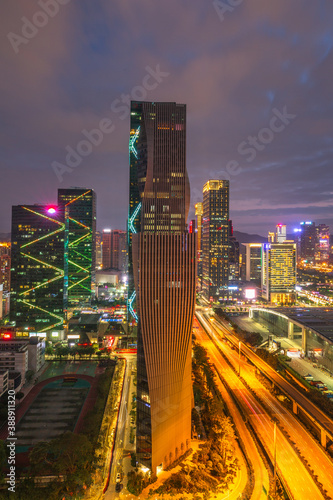 Shenzhen Futian Convention and Exhibition Center city skyline scenery at night